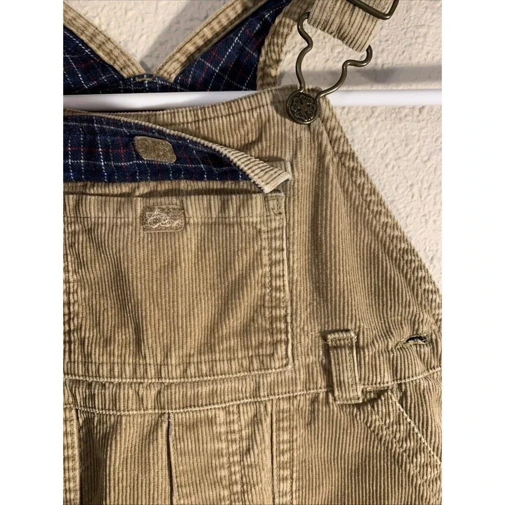 OSHKOSH B'GOSH Bib Overalls 2T 24 Mos Lined Khaki Tan Corduroy Pockets Farm
